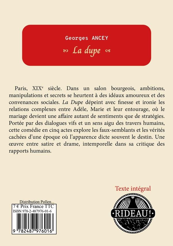 Quatrième de couverture de « LA DUPE »