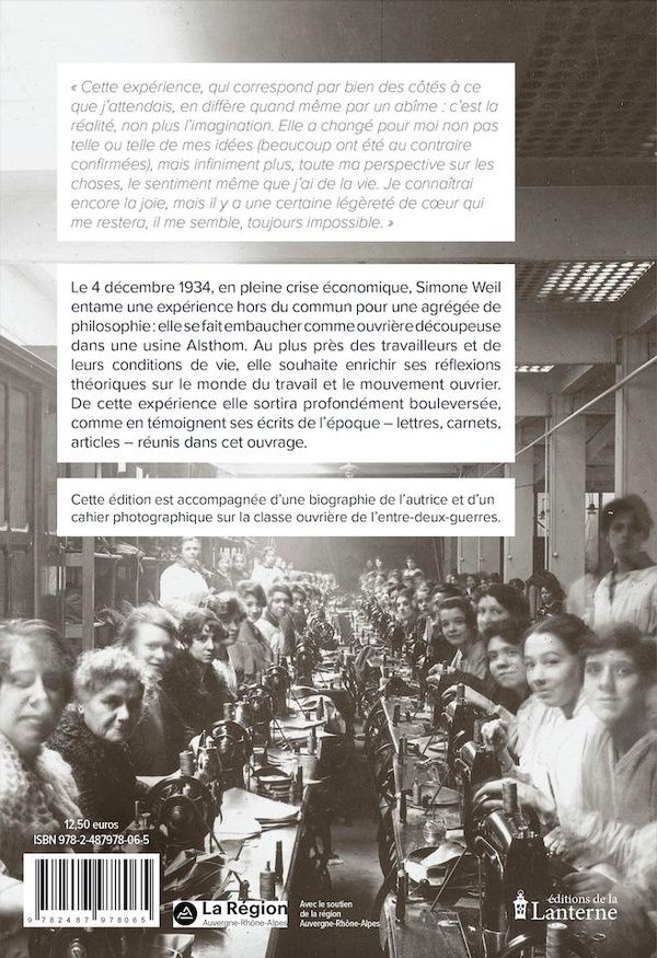 Quatrième de couverture de « Expérience de la vie d'usine »