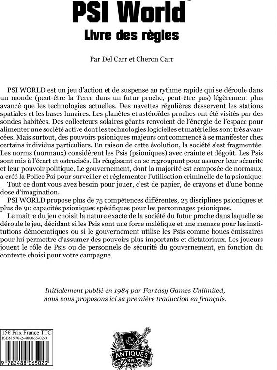 Quatrième de couverture de « PSI WORLD - LIVRE DES REGLES »