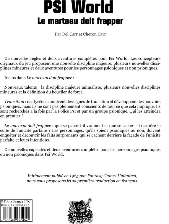 Quatrième de couverture de « PSI WORLD - LE MARTEAU DOIT FRAPPER »