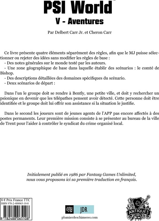 Quatrième de couverture de « PSI WORLD V - AVENTURES DE PSI WORLD »