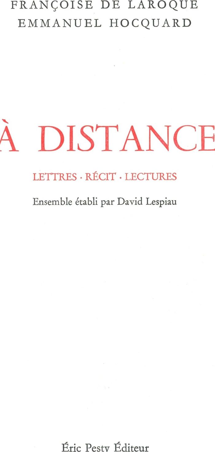 Couverture du livre « À distance : lettres, récit, lectures », librairie Les Contes Infusés à Corte