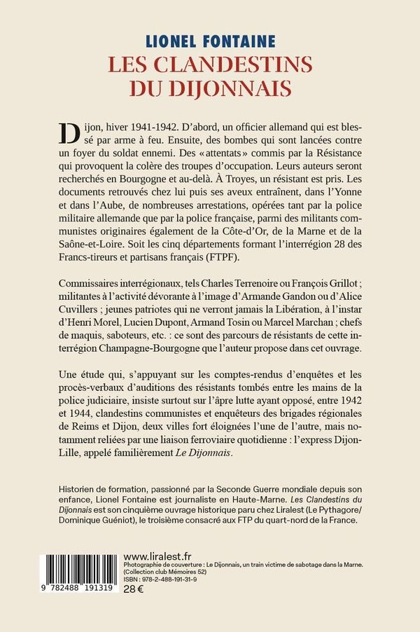 Quatrième de couverture de « LES CLANDESTINS DU DIJONNAIS »