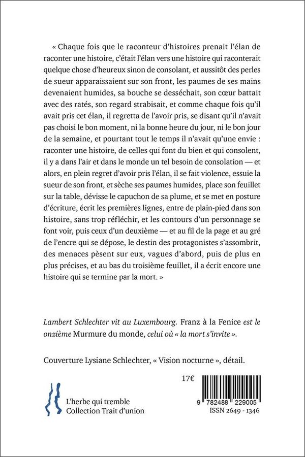Quatrième de couverture de « Franz à la Fenice : histoires où la mort s'invite »
