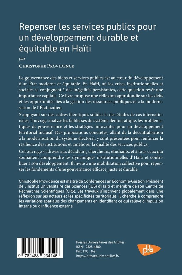 Quatrième de couverture de « Repenser les services publics pour un développement durable et équitable en Haïti »