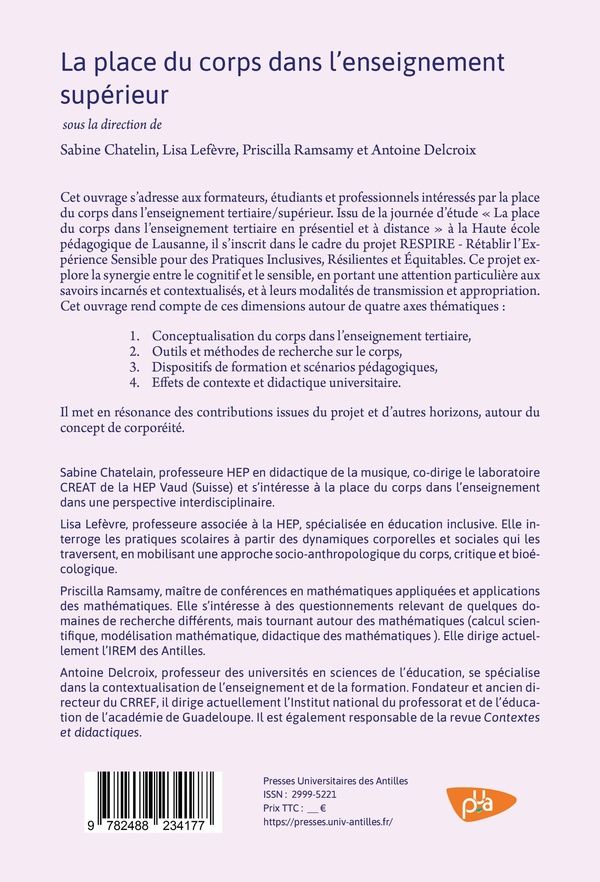 Quatrième de couverture de « La place du corps dans l'enseignement supérieur »