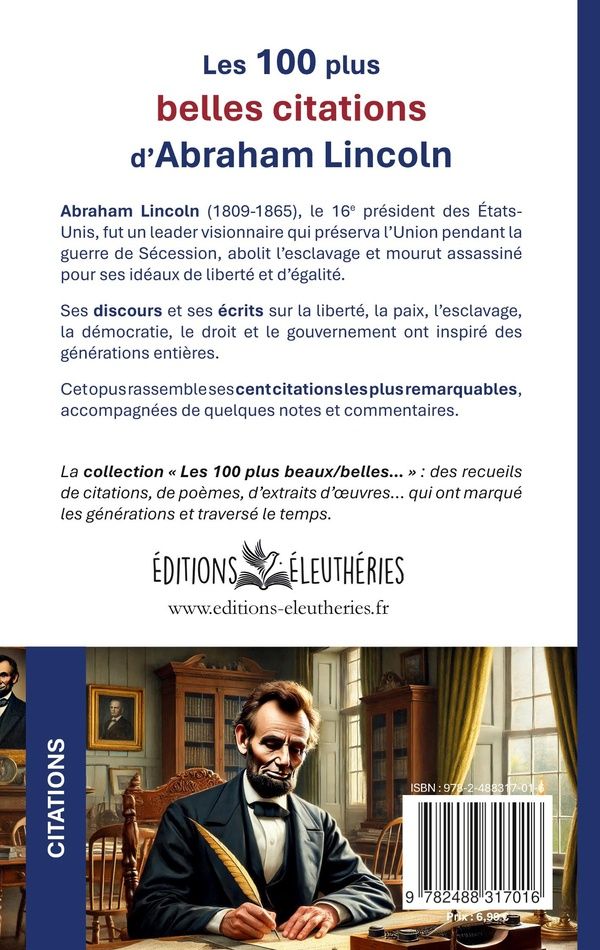 Quatrième de couverture de « Les 100 plus belles citations d'Abraham Lincoln »