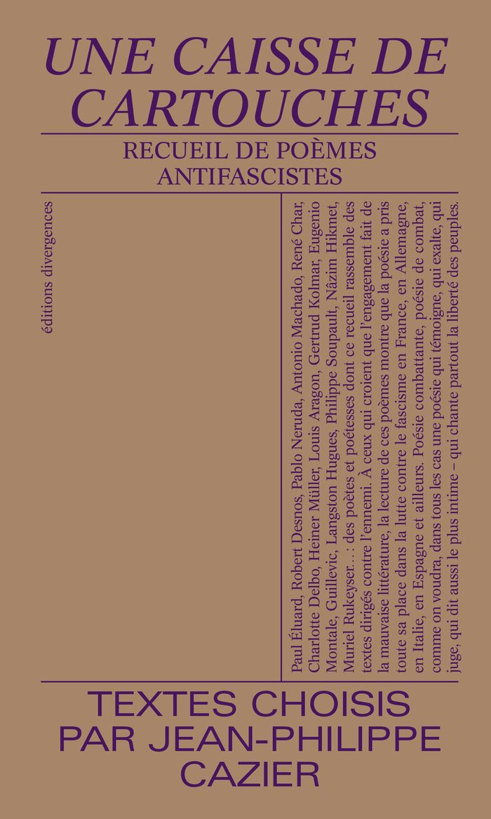 Couverture du livre « UNE CAISSE DE CARTOUCHES  - RECUEIL DE POEMES ANTIFASCISTES » de Jean-Philippe Cazier, librairie Les Contes Infusés à Corte