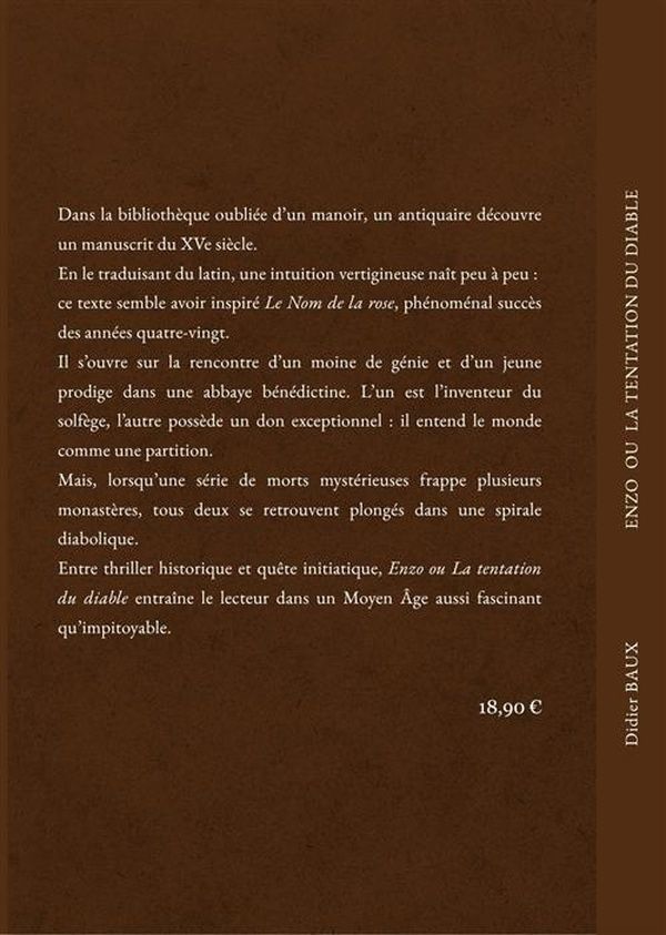 Quatrième de couverture de « ENZO OU LA TENTATION DU DIABLE »