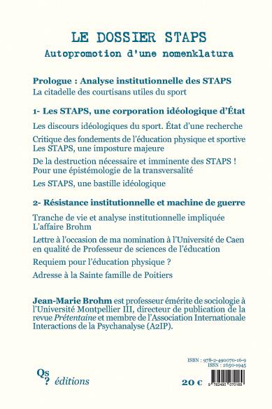 Quatrième de couverture de « LE DOSSIER STAPS - AUTOPROMOTION D'UNE NOMENKLATURA »