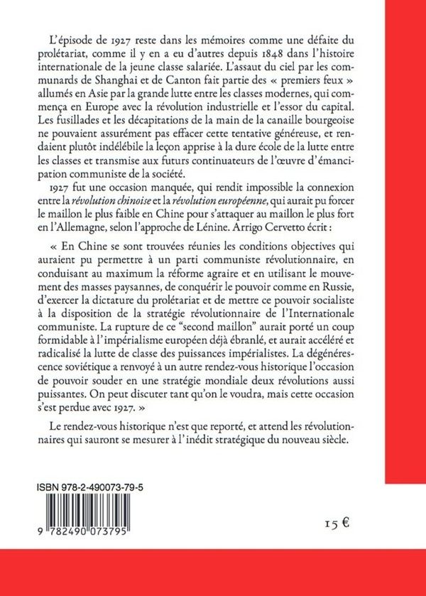 Quatrième de couverture de « Écrits et correspondances sur la révolution en Chine en 1927 »