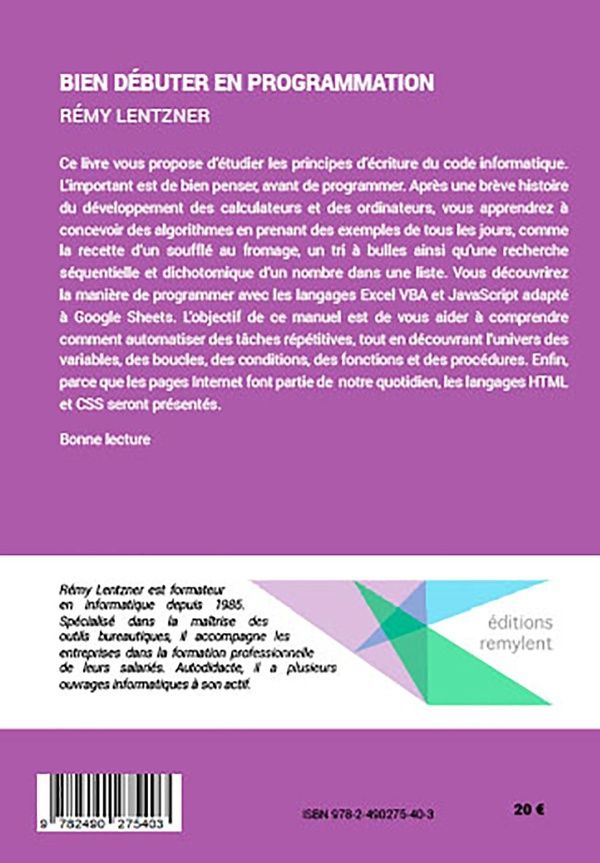 Quatrième de couverture de « BIEN DEBUTER EN PROGRAMMATION »