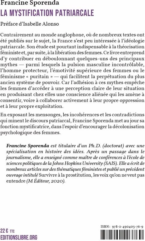 Quatrième de couverture de « La mystification patriarcale »