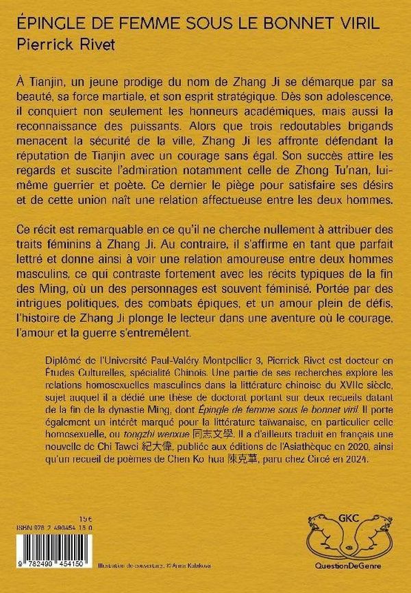 Quatrième de couverture de « EPINGLE DE FEMME SOUS LE BONNET VIRIL. CHRONIQUE DUN CHEVALERESQUE AMOUR »