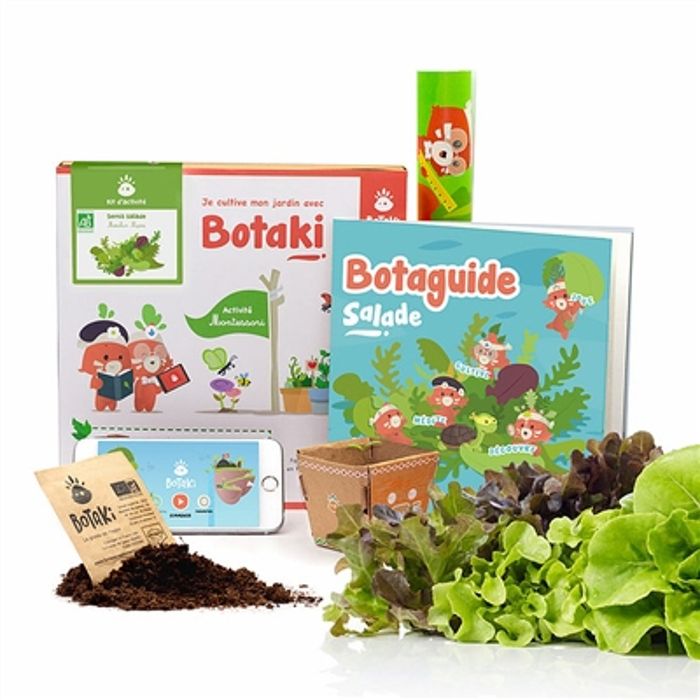 Couverture du livre « BOTAKI KIT ACTIVITE SEMIS SALADE - SEMER DE LA SALADE », librairie Les Contes Infusés à Corte