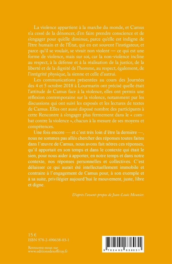 Quatrième de couverture de « De l'ombre vers le soleil : Albert Camus face à la violence »
