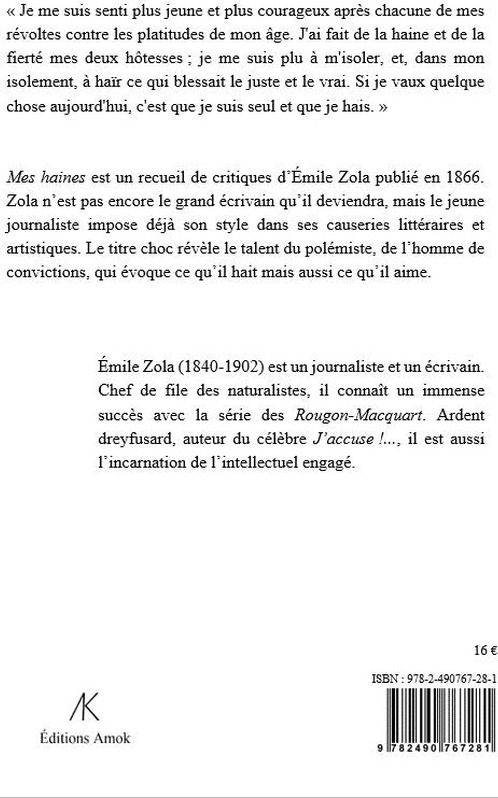 Quatrième de couverture de « Mes haines : causeries littéraires et artistiques »