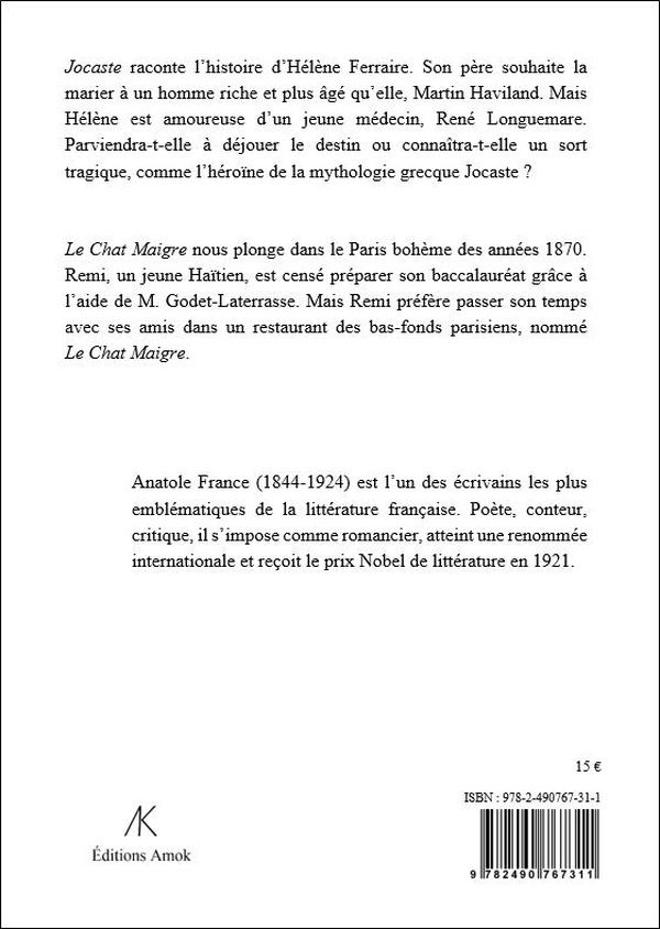 Quatrième de couverture de « Jocaste // Le chat maigre : deux romans courts »