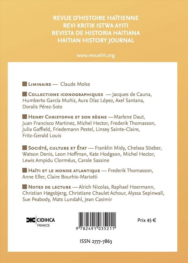 Quatrième de couverture de « LA REVUE D'HISTOIRE HAITIENNE N 3 - HAITI AU XIXE SIECLE »