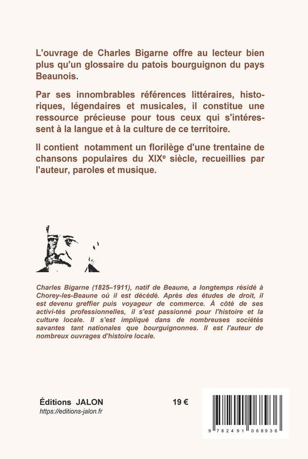 Quatrième de couverture de « Patois et locutions du pays de Beaune : contes & légendes, chants populaires »