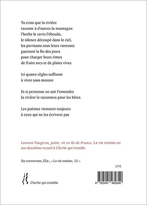 Quatrième de couverture de « La vie extime : poèmes »
