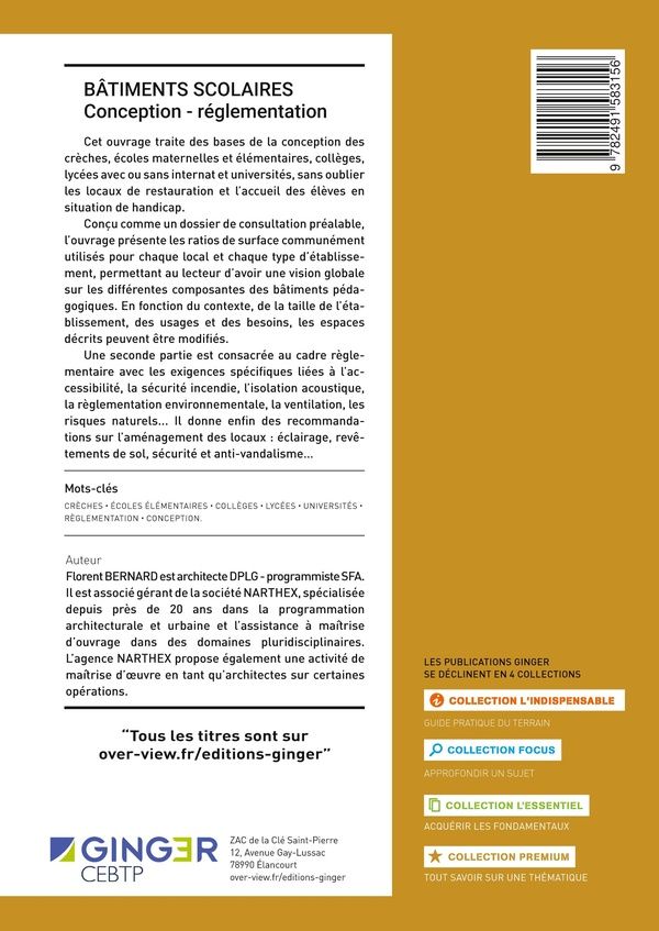 Quatrième de couverture de « Bâtiments scolaires : conception et règlementation »