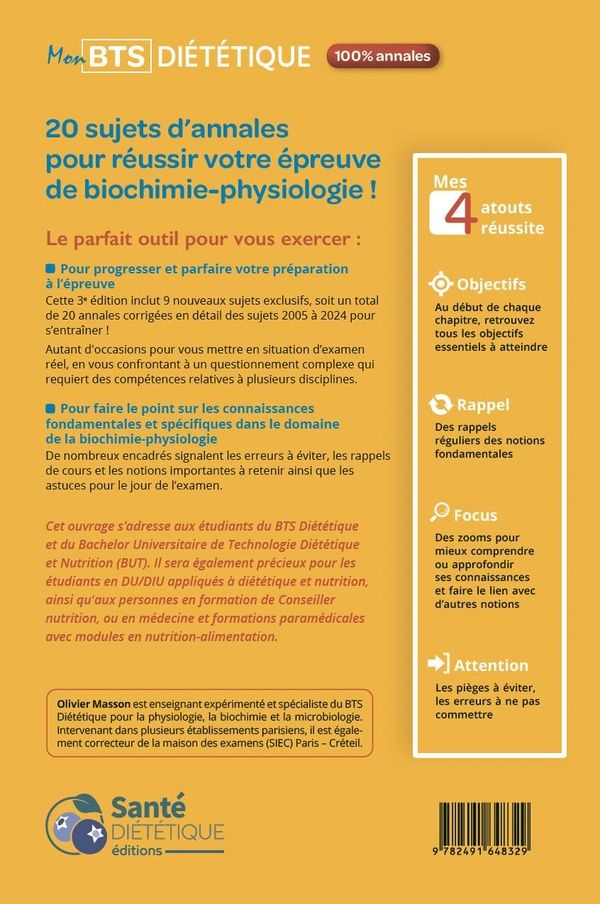 Quatrième de couverture de « Biochimie-Physiologie : 100 % annales »