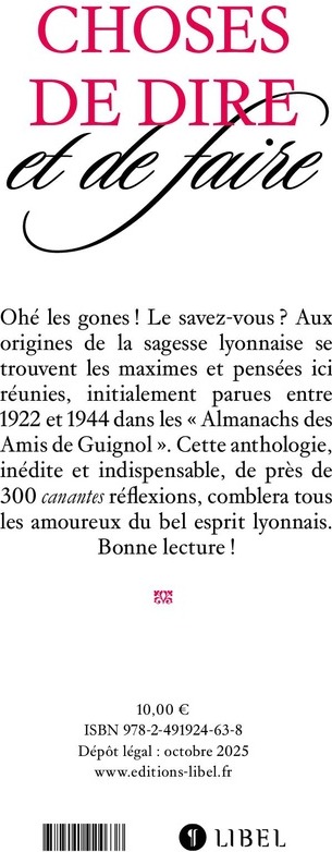 Quatrième de couverture de « Choses de dire et de faire »