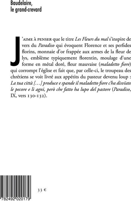 Quatrième de couverture de « BAUDELAIRE, LE GRAND-CREVARD - (HISTOIRE POETIQUE D'UN FELE) »