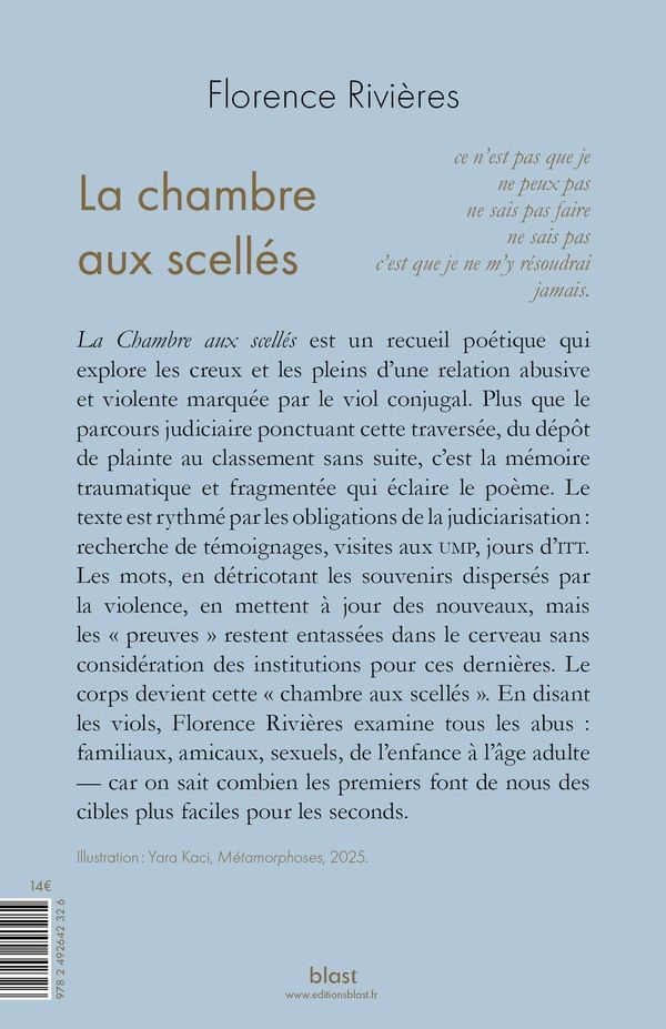 Quatrième de couverture de « La chambre aux scellés »