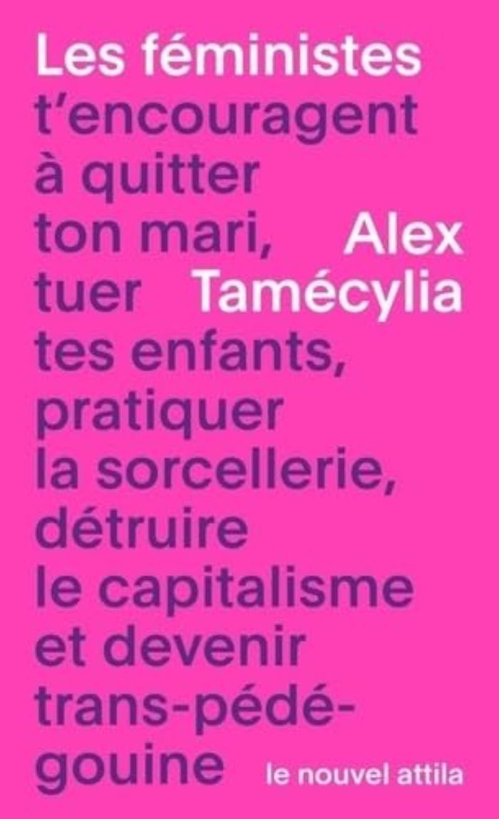 Couverture du livre « Les féministes t'encouragent à quitter ton mari, tuer tes enfants, pratiquer la sorcellerie, détruire le capitalisme et devenir trans-pédé-gouine », librairie Les Contes Infusés à Corte