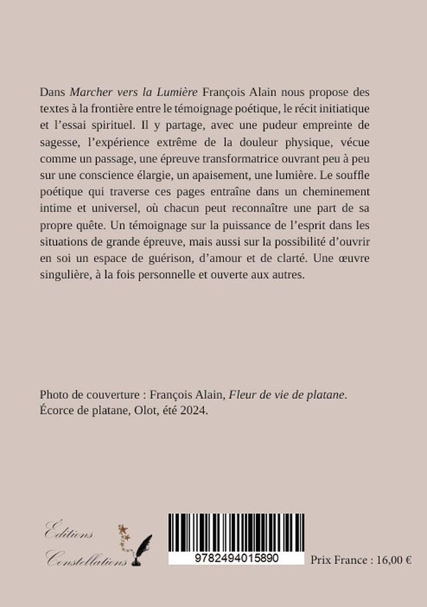 Quatrième de couverture de « Marcher vers la lumière »
