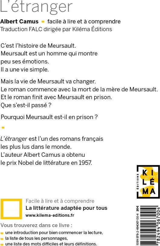 Quatrième de couverture de « L'étranger »