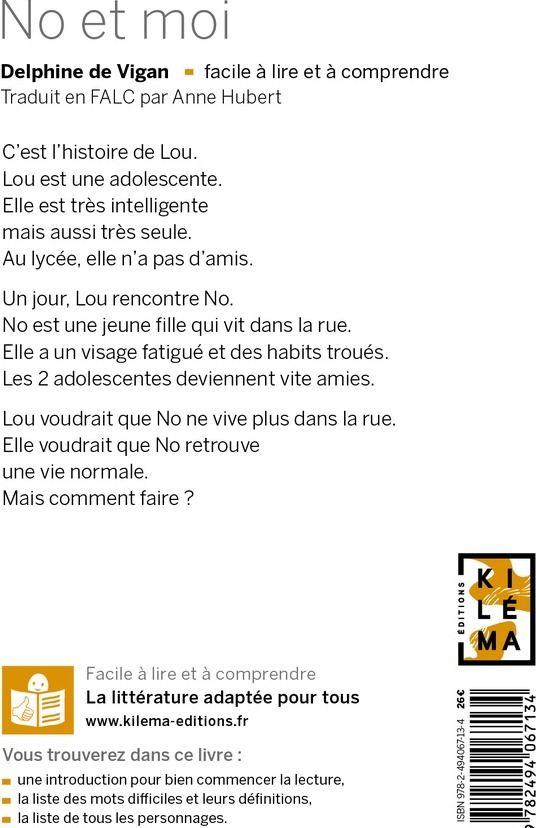 Quatrième de couverture de « No et moi : (traduction FALC) »