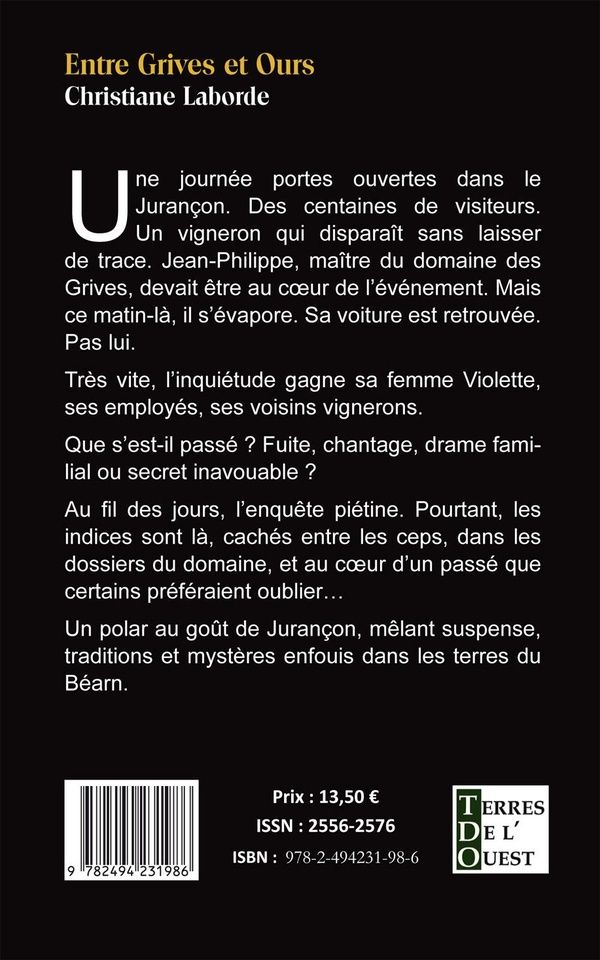 Quatrième de couverture de « Entre grives et ours : vengeances infiltrées en Jurançon »