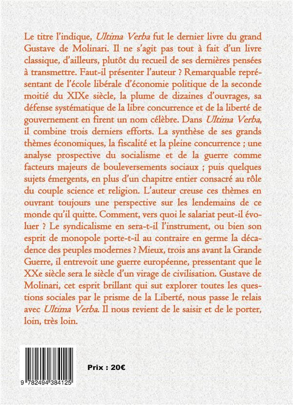 Quatrième de couverture de « ULTIMA VERBA »