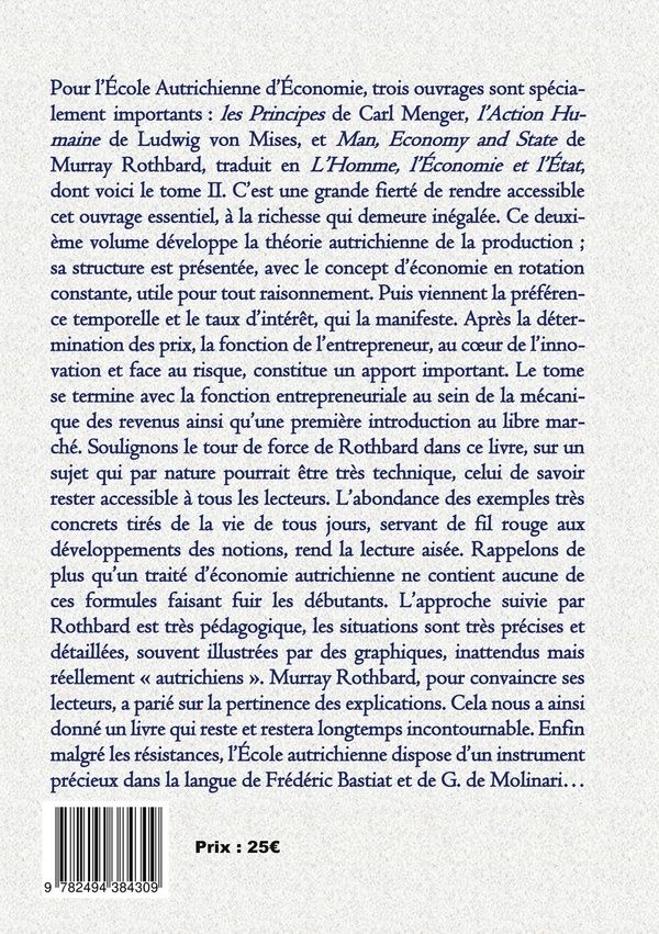 Quatrième de couverture de « L'Homme, l'Economie et l'Etat »