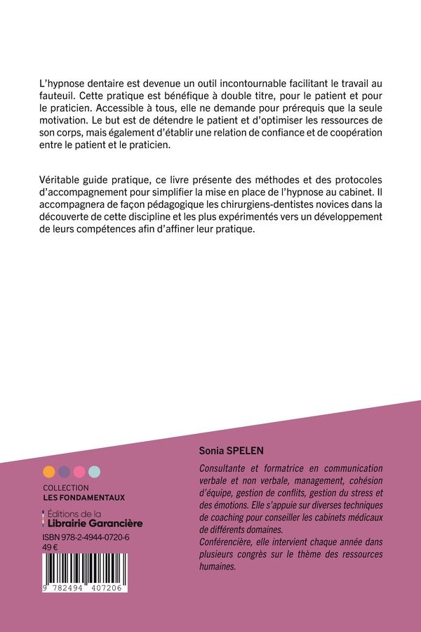 Quatrième de couverture de « L'hypnose dentaire : guide et exercices pratiques »