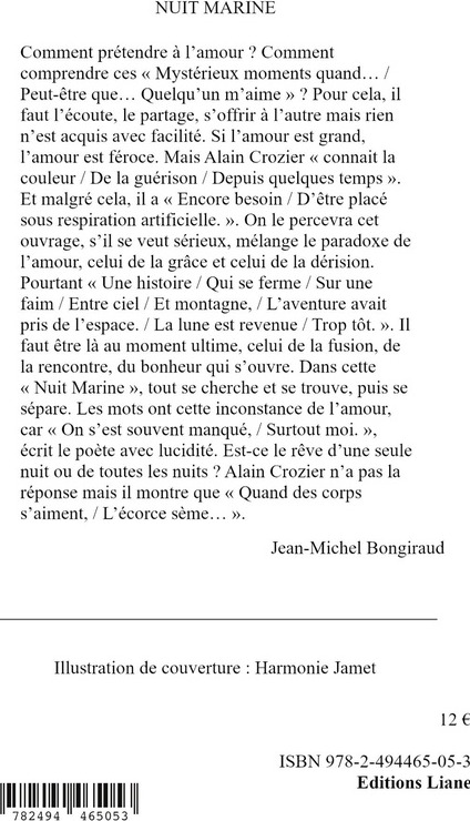 Quatrième de couverture de « NUIT MARINE »