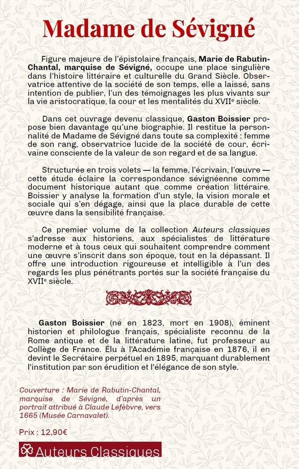Quatrième de couverture de « Mme de Sévigné »