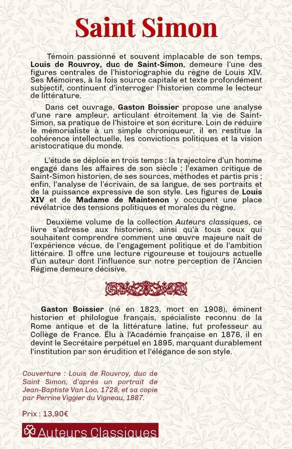 Quatrième de couverture de « Saint Simon »