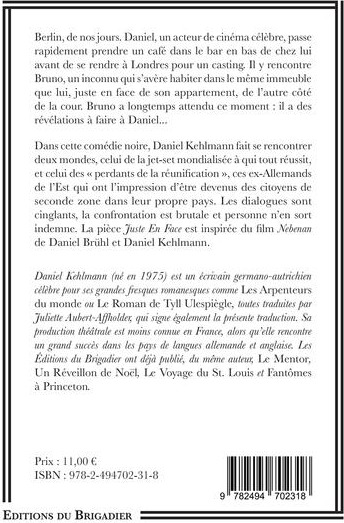 Quatrième de couverture de « JUSTE EN FACE »