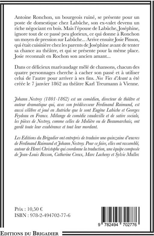 Quatrième de couverture de « NOS VIES D'AVANT »