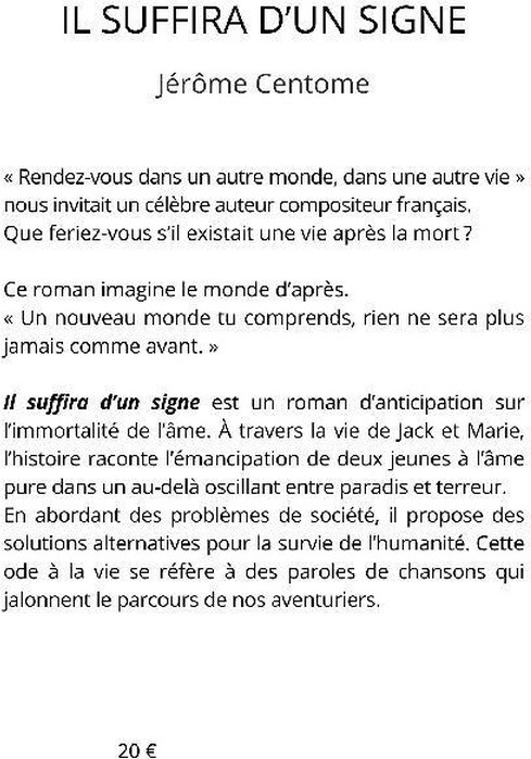 Quatrième de couverture de « Il suffira d'un signe : roman »