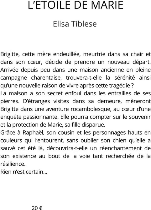 Quatrième de couverture de « L'étoile de Marie : roman »