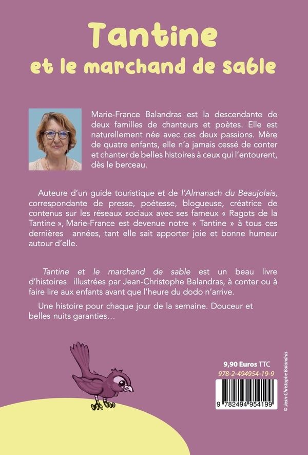 Quatrième de couverture de « TANTINE ET LE MARCHAND DE SABLE - UNE SEMAINE DE REVE AVEC LES CONTES DE TANTINE »