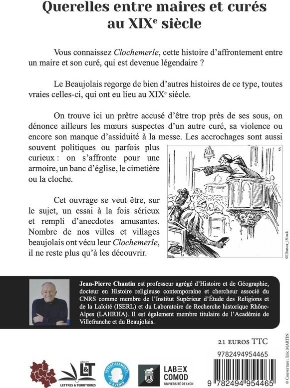 Quatrième de couverture de « Querelles entre maires et curés au XIXe siècle ou L'esprit de Clochemerle en Beaujolais »