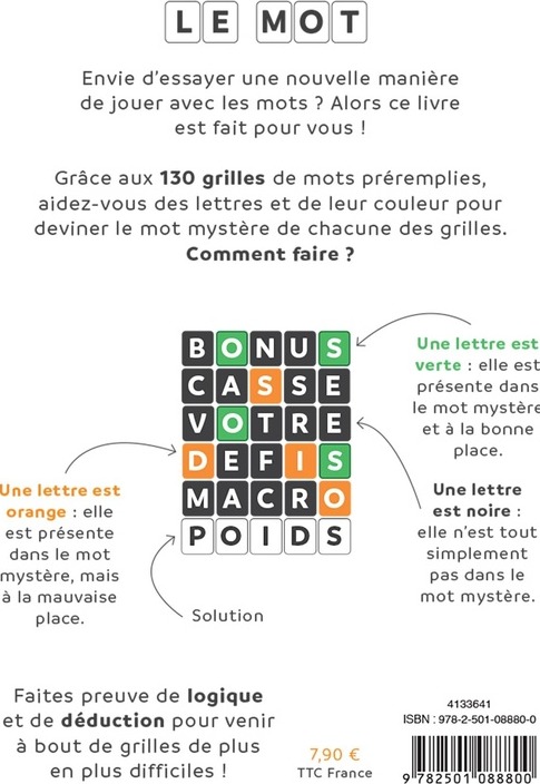 Quatrième de couverture de « Le mot : 130 grilles de mots à compléter ! »