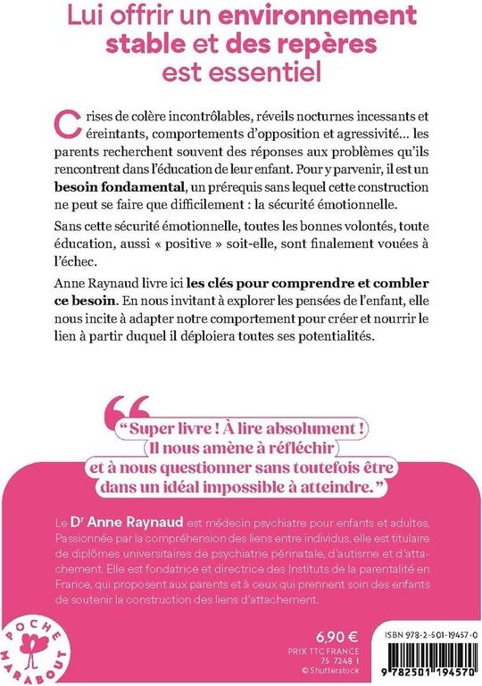 Quatrième de couverture de « La sécurité émotionnelle de l'enfant »