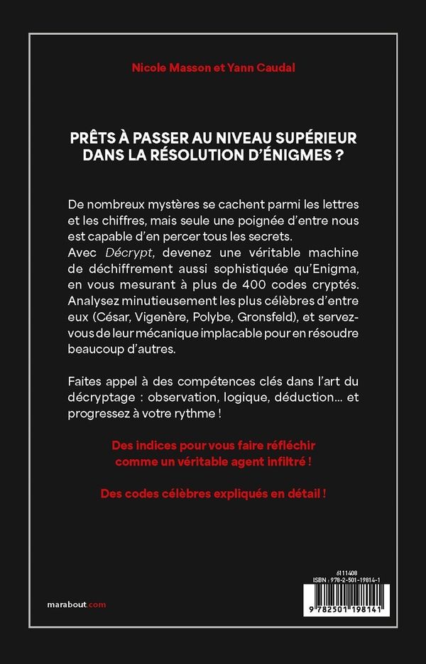Quatrième de couverture de « Décrypt : Décryptage, énigmes, casse-tête, opérations, déduction, esprit »
